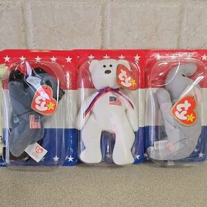 Vintage Ty Beanie Baby "American Trio" Righty, Lefty & Libearty